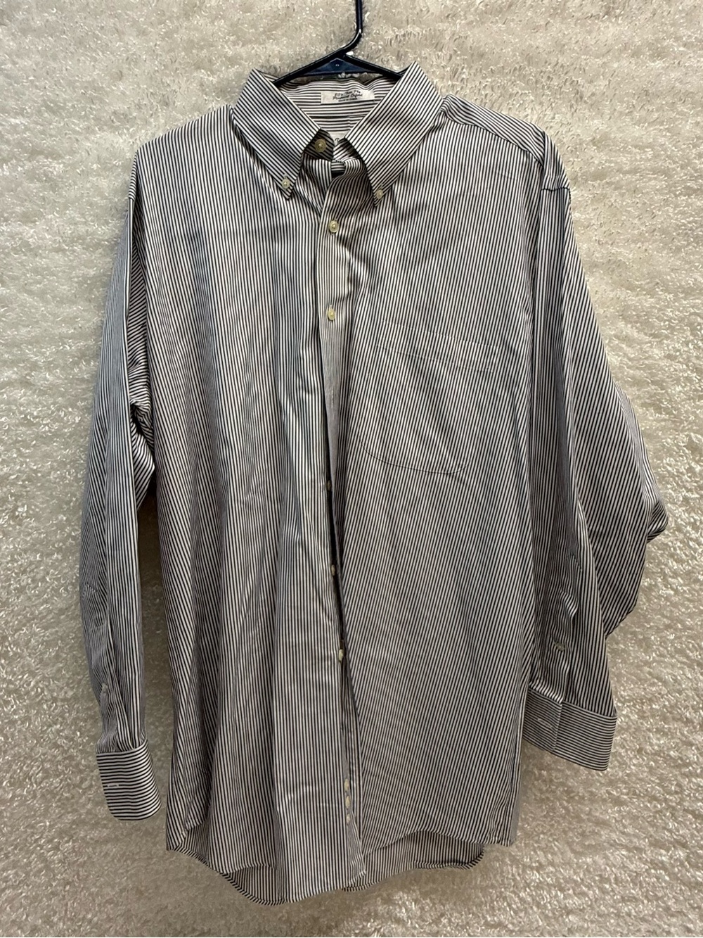 Paul Fredrick Blue and White Pinstripe Button-Down Dress Shirt